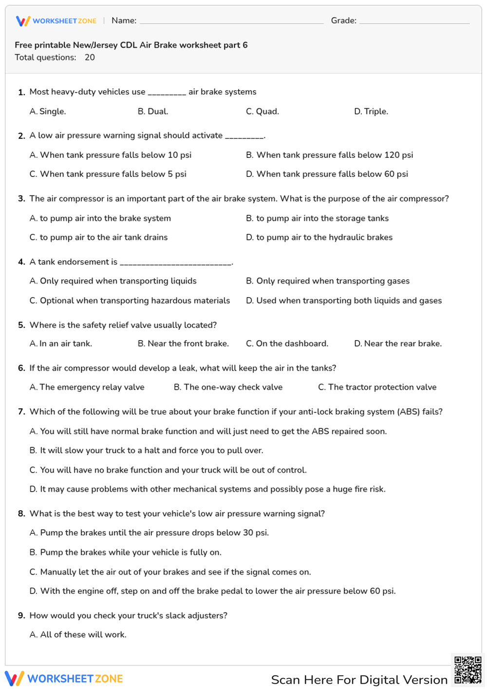 Free printable New/Jersey CDL Air Brake worksheet part 6