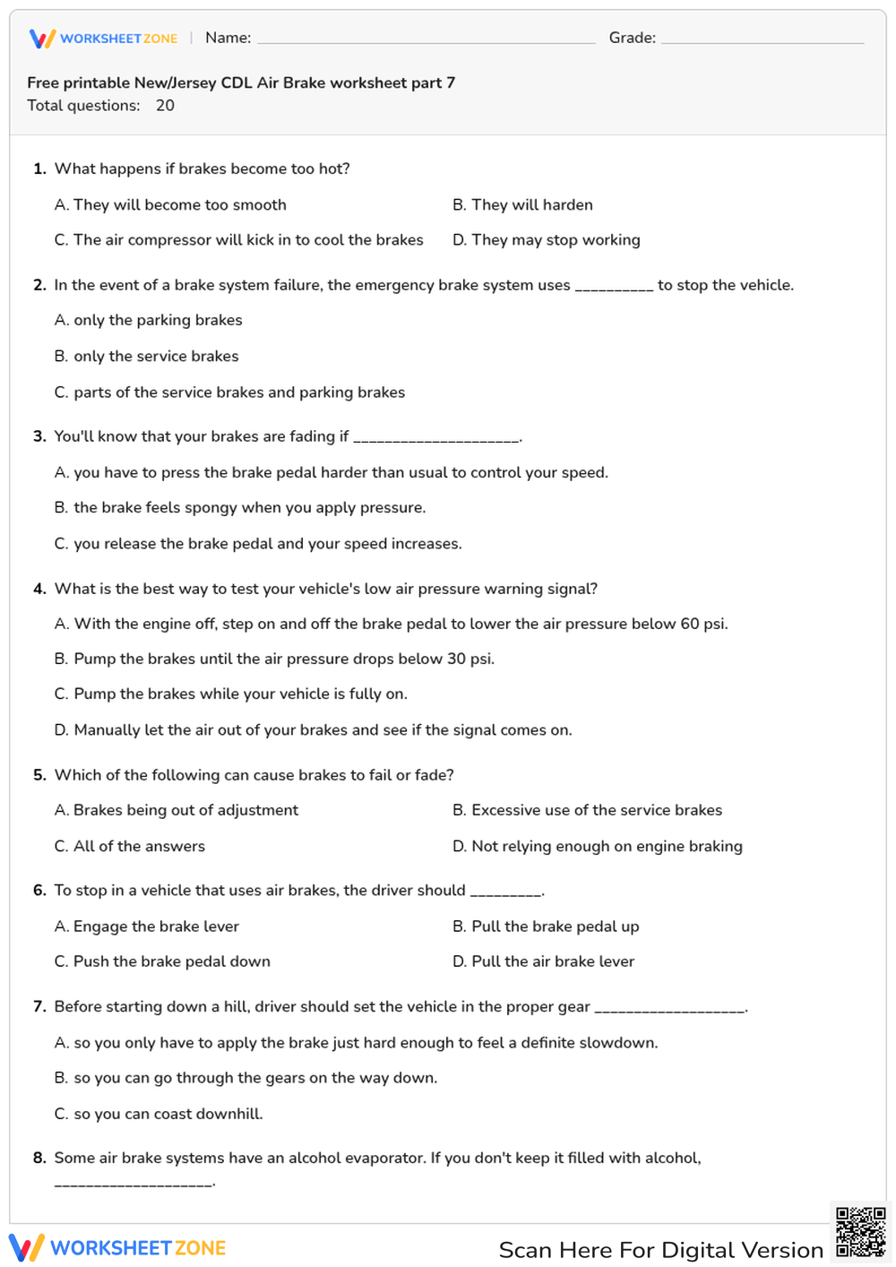 Free printable New/Jersey CDL Air Brake worksheet part 7