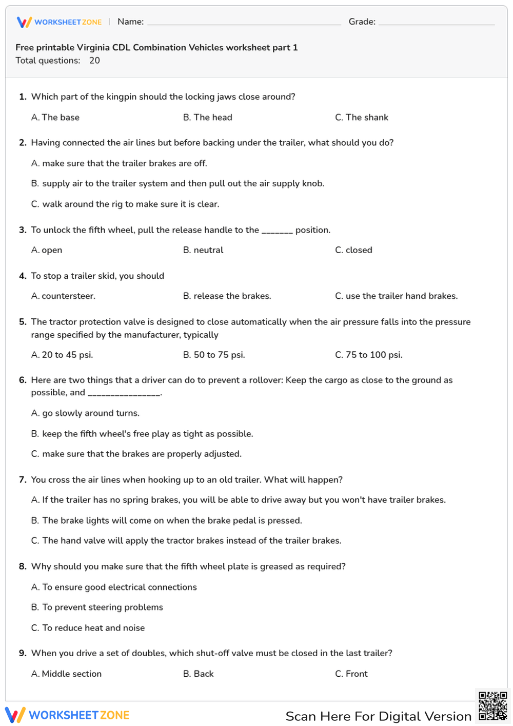 Free printable Virginia CDL Combination Vehicles worksheet part 1