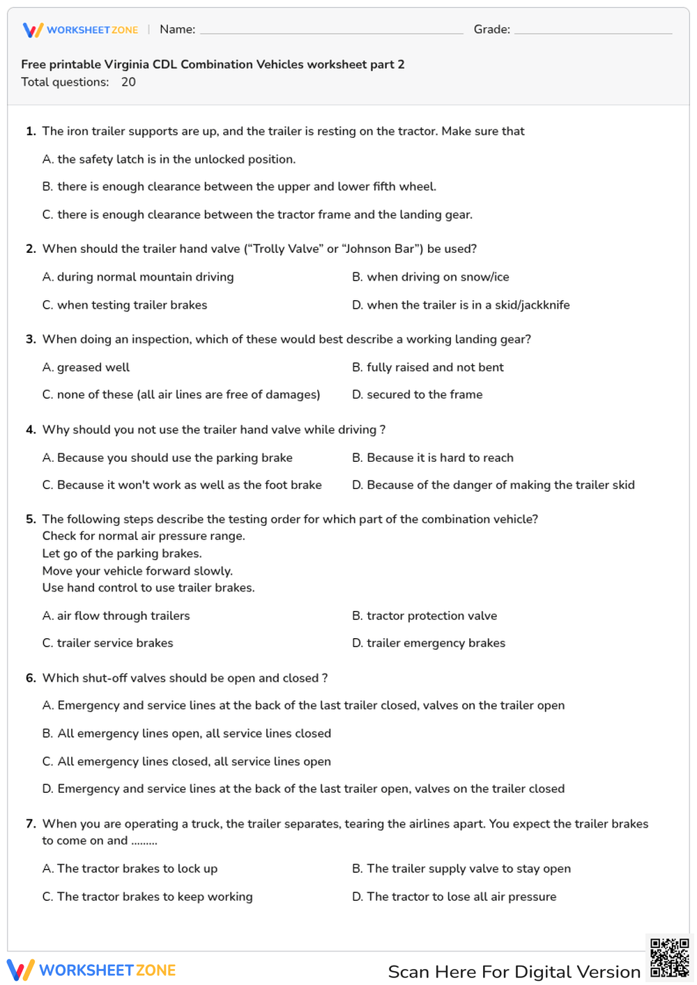 Free printable Virginia CDL Combination Vehicles worksheet part 2