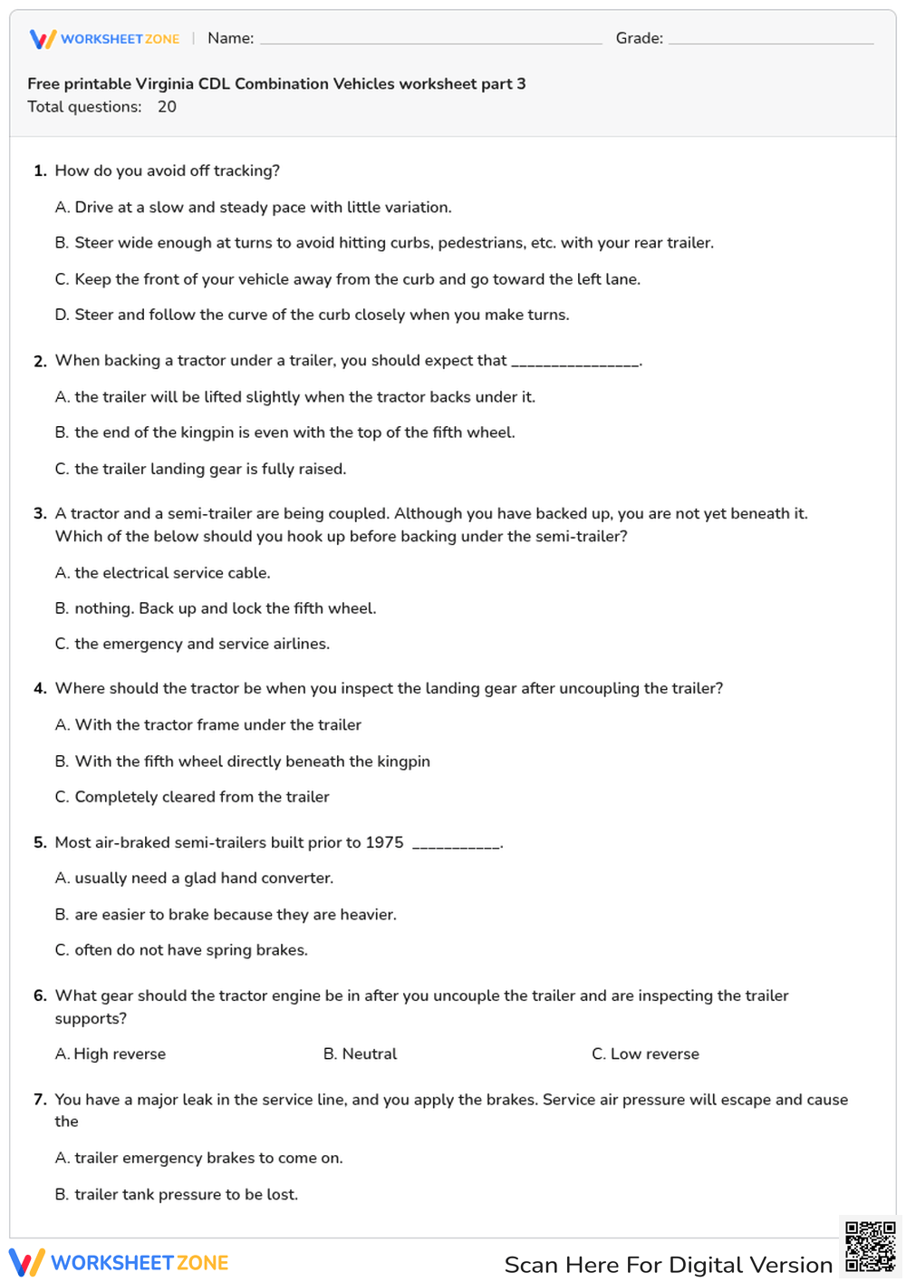 Free printable Virginia CDL Combination Vehicles worksheet part 3