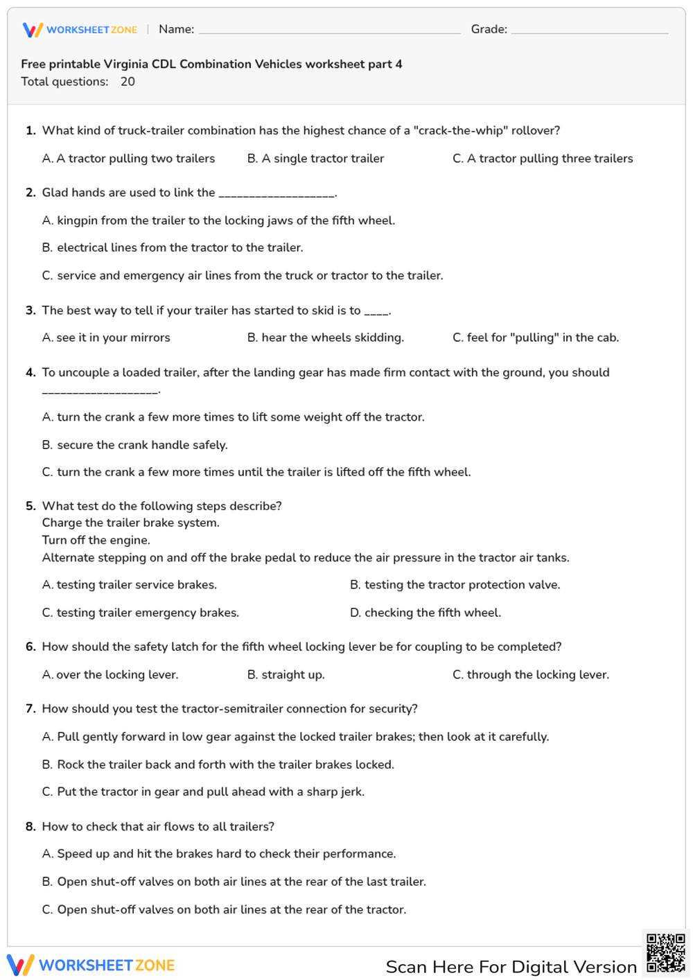 Free printable Virginia CDL Combination Vehicles worksheet part 4