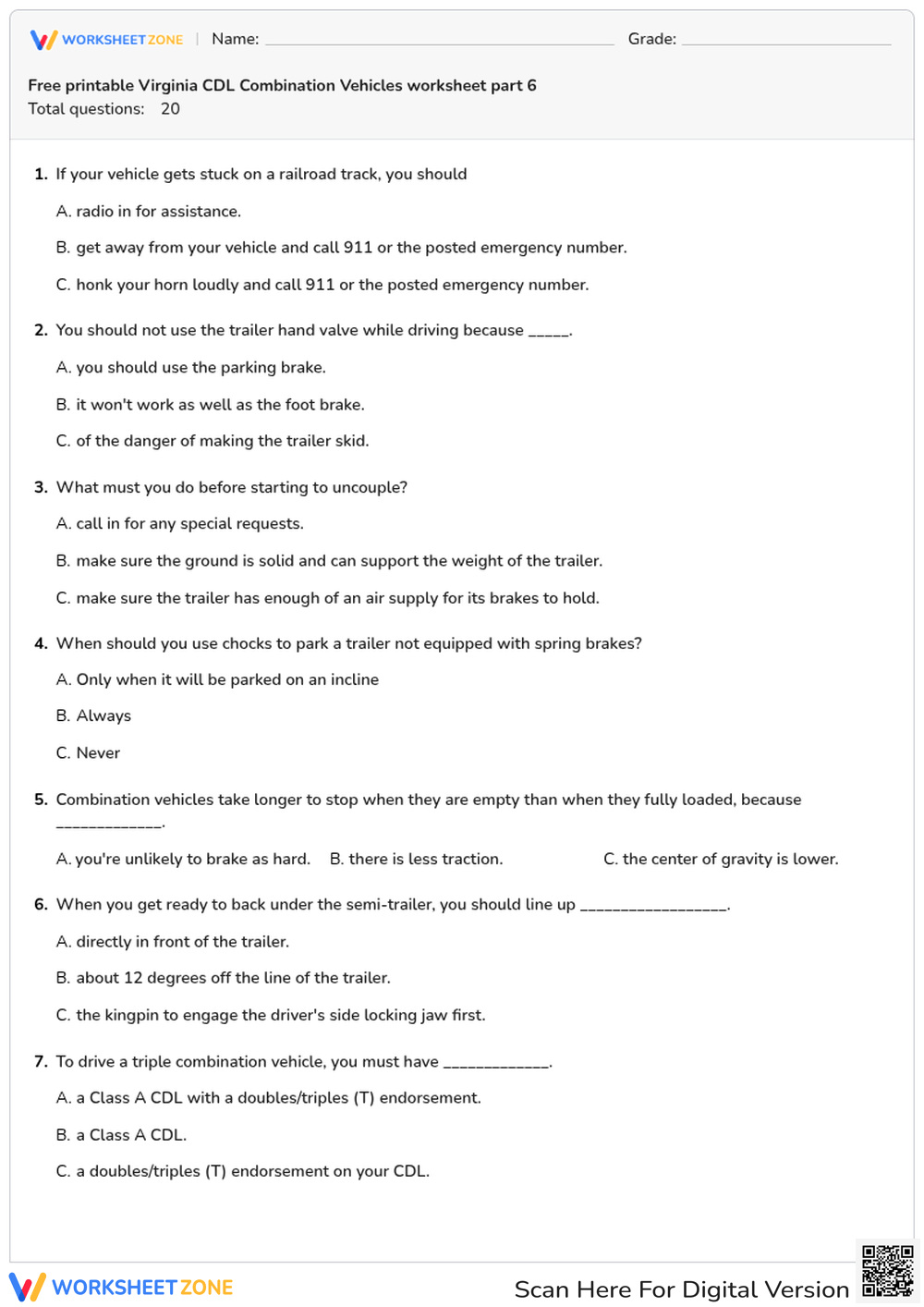Free printable Virginia CDL Combination Vehicles worksheet part 6