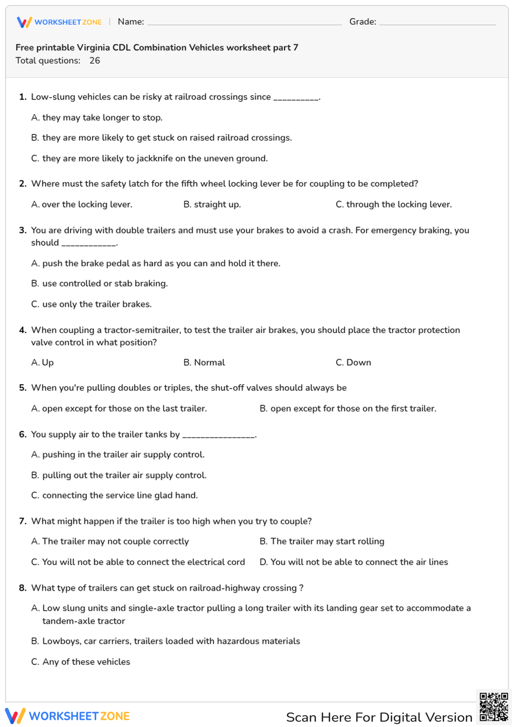 Free printable Virginia CDL Combination Vehicles worksheet part 7