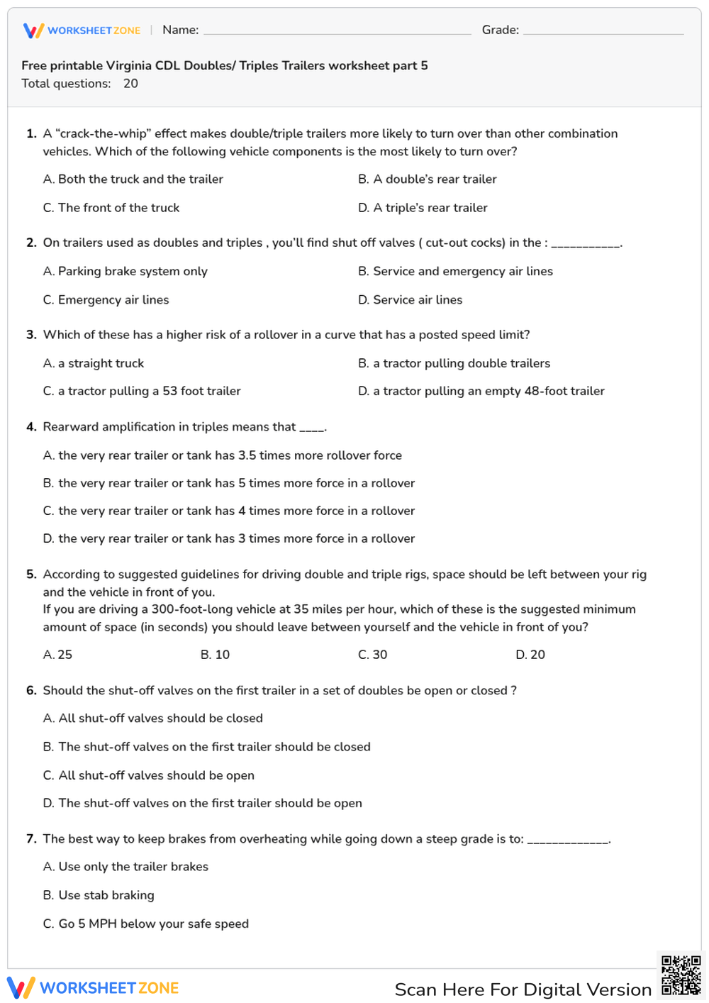 Free printable Virginia CDL Doubles/ Triples Trailers worksheet part 5