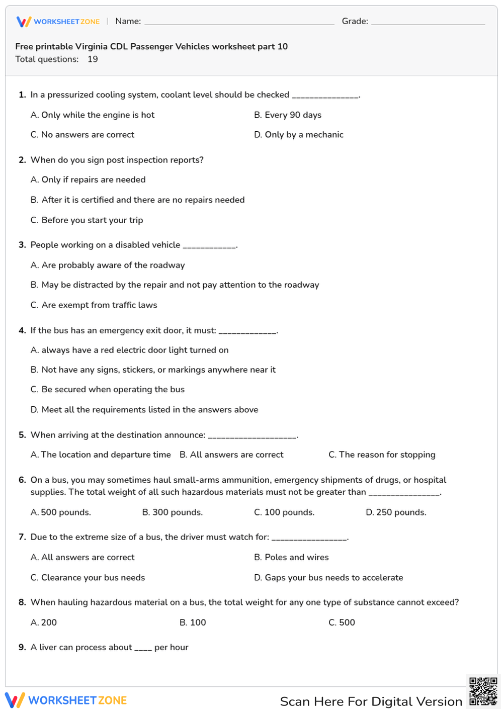 Free printable Virginia CDL Passenger Vehicles worksheet part 10