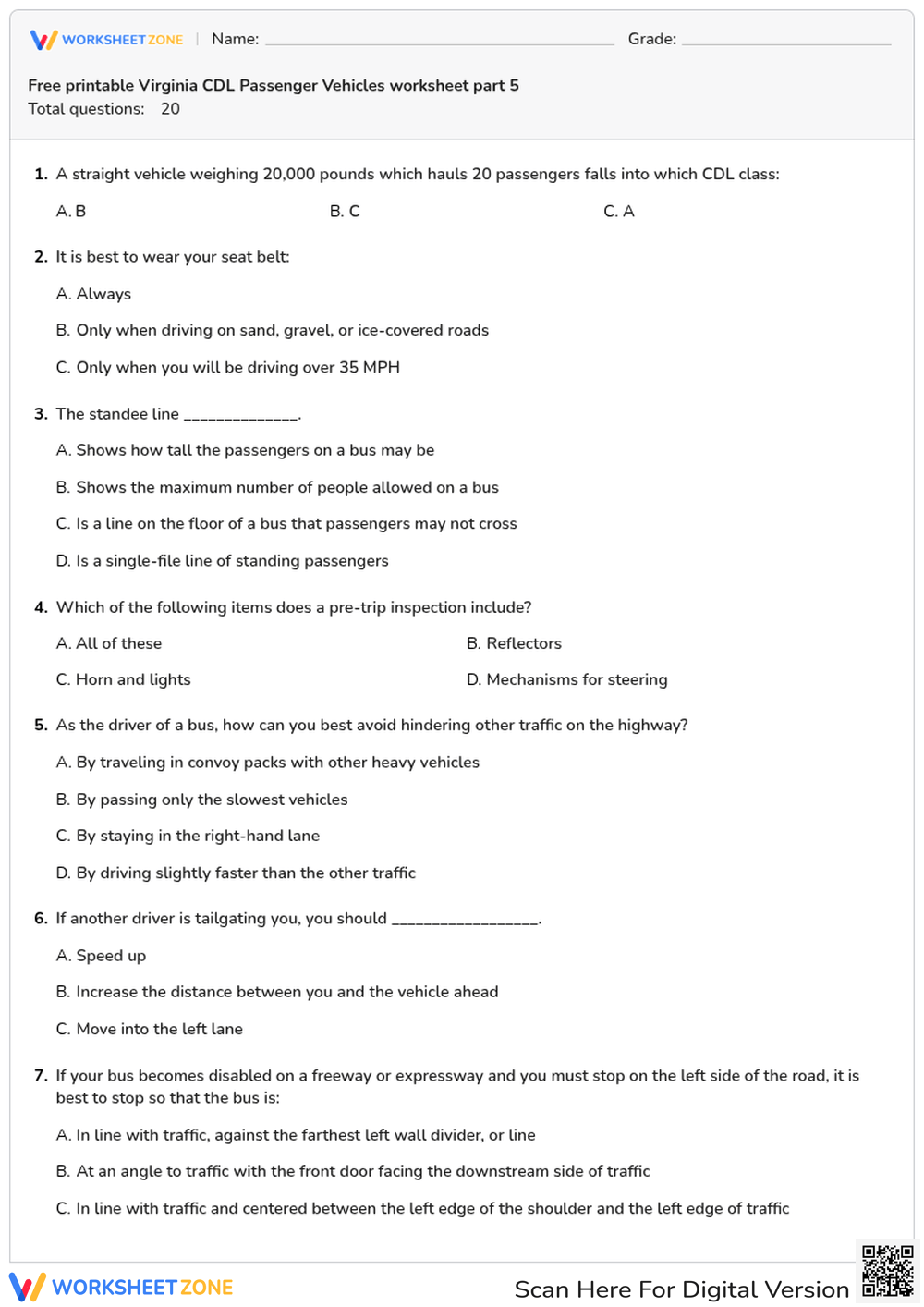 Free printable Virginia CDL Passenger Vehicles worksheet part 5