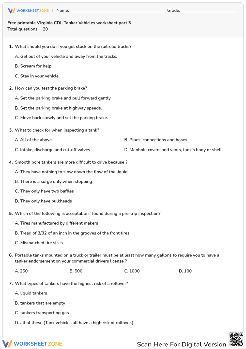 Free printable Virginia CDL Tanker Vehicles worksheet part 3