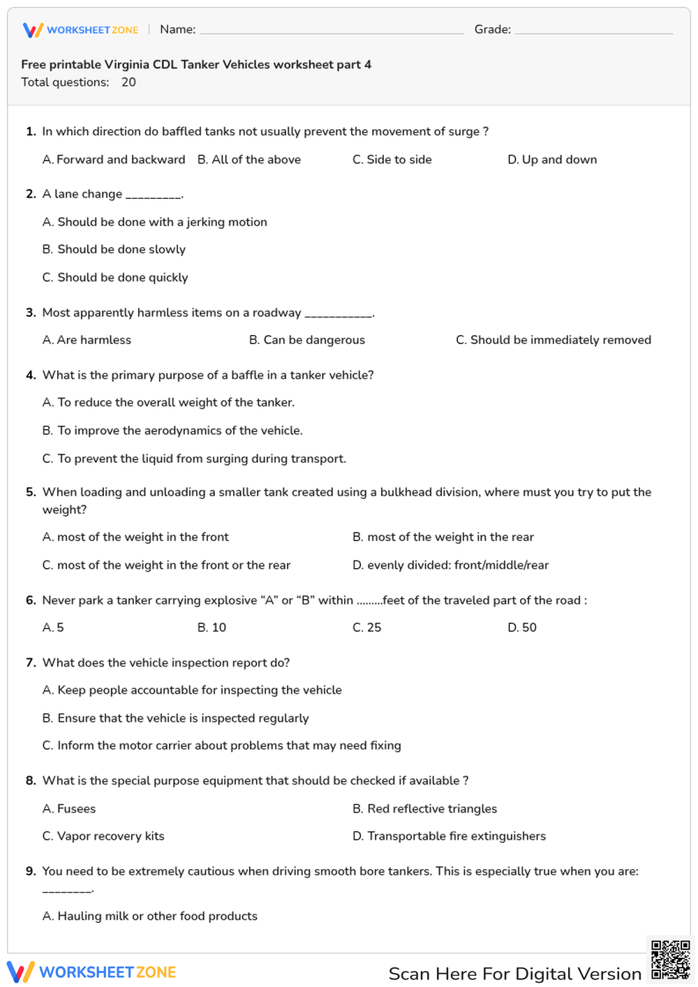 Free printable Virginia CDL Tanker Vehicles worksheet part 4