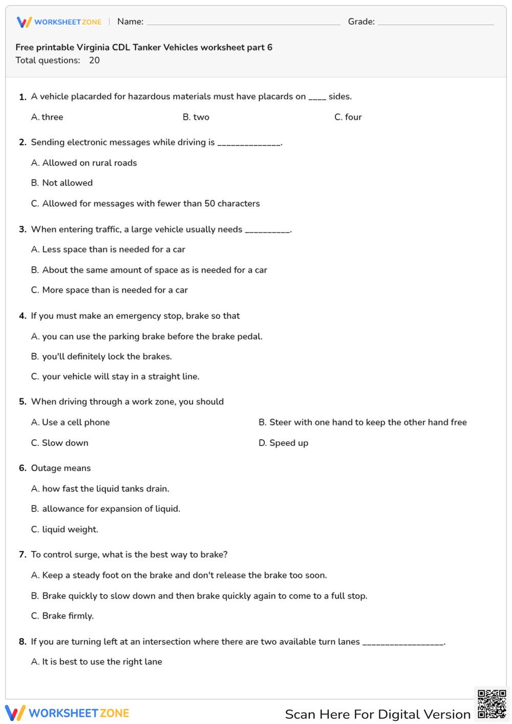 Free printable Virginia CDL Tanker Vehicles worksheet part 6