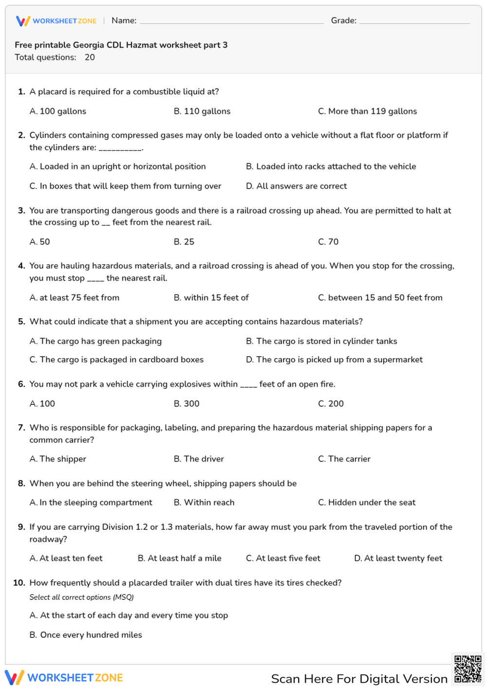 Free printable Georgia CDL Hazmat worksheet part 3
