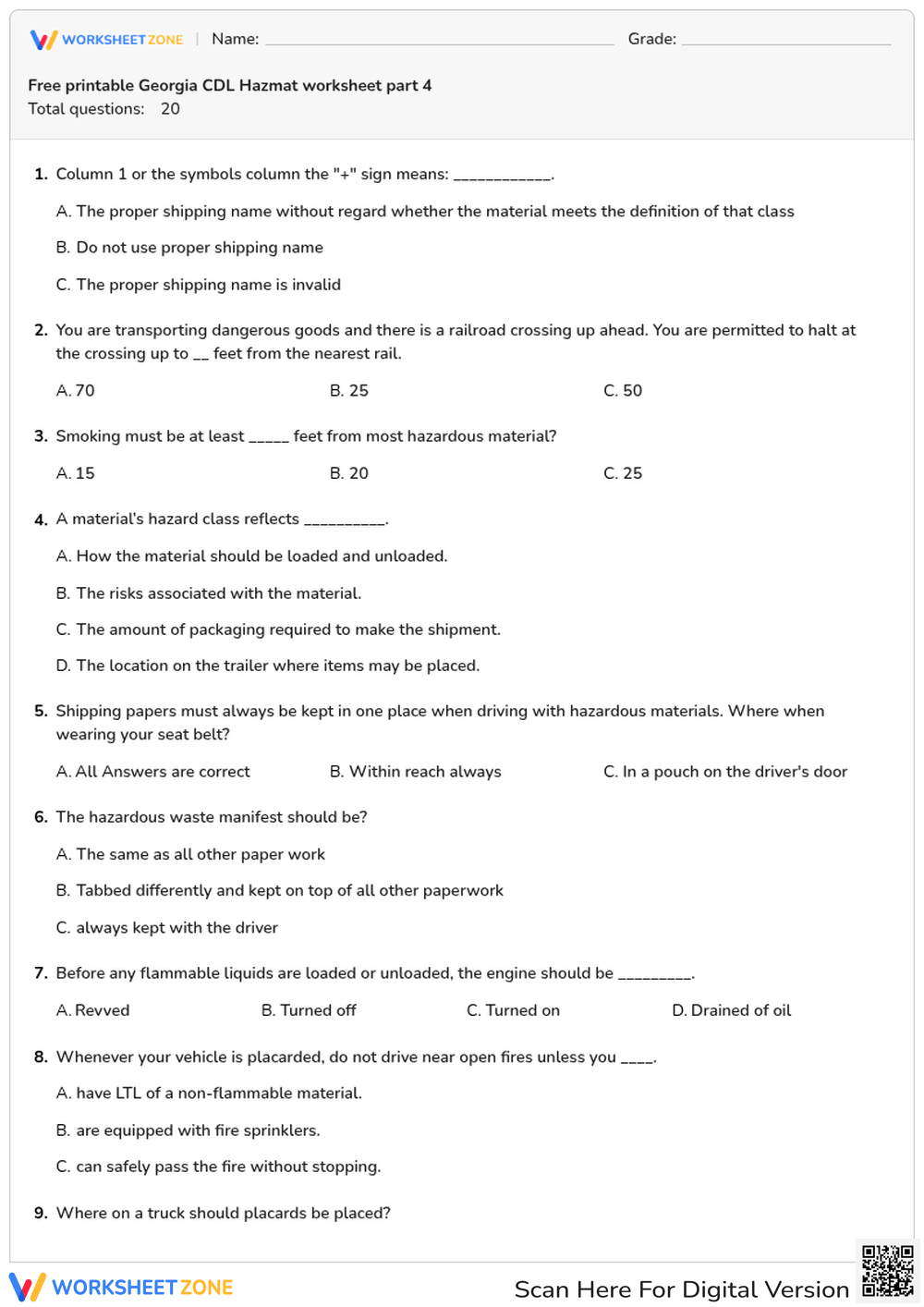 Free printable Georgia CDL Hazmat worksheet part 4