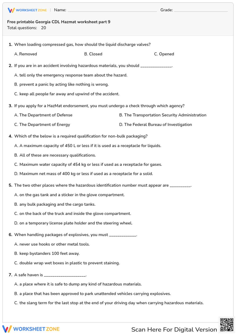 Free printable Georgia CDL Hazmat worksheet part 9