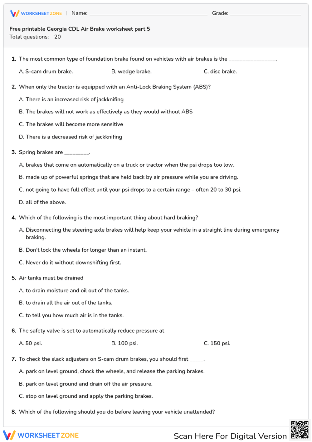 Free printable Georgia CDL Air Brake worksheet part 5