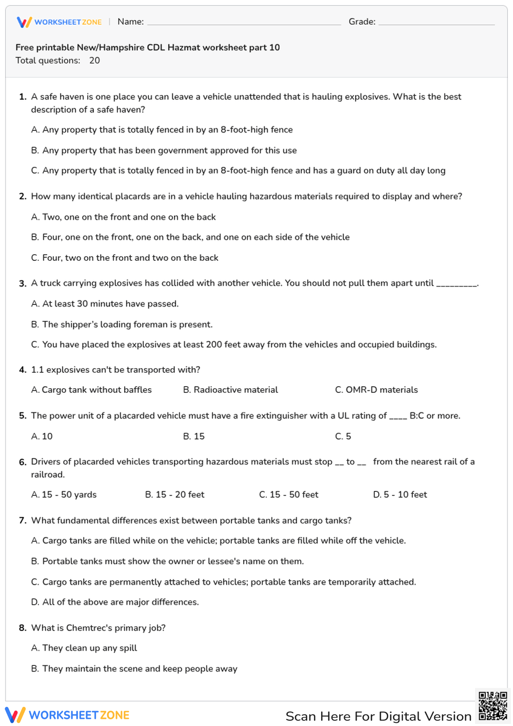 Free printable New/Hampshire CDL Hazmat worksheet part 10