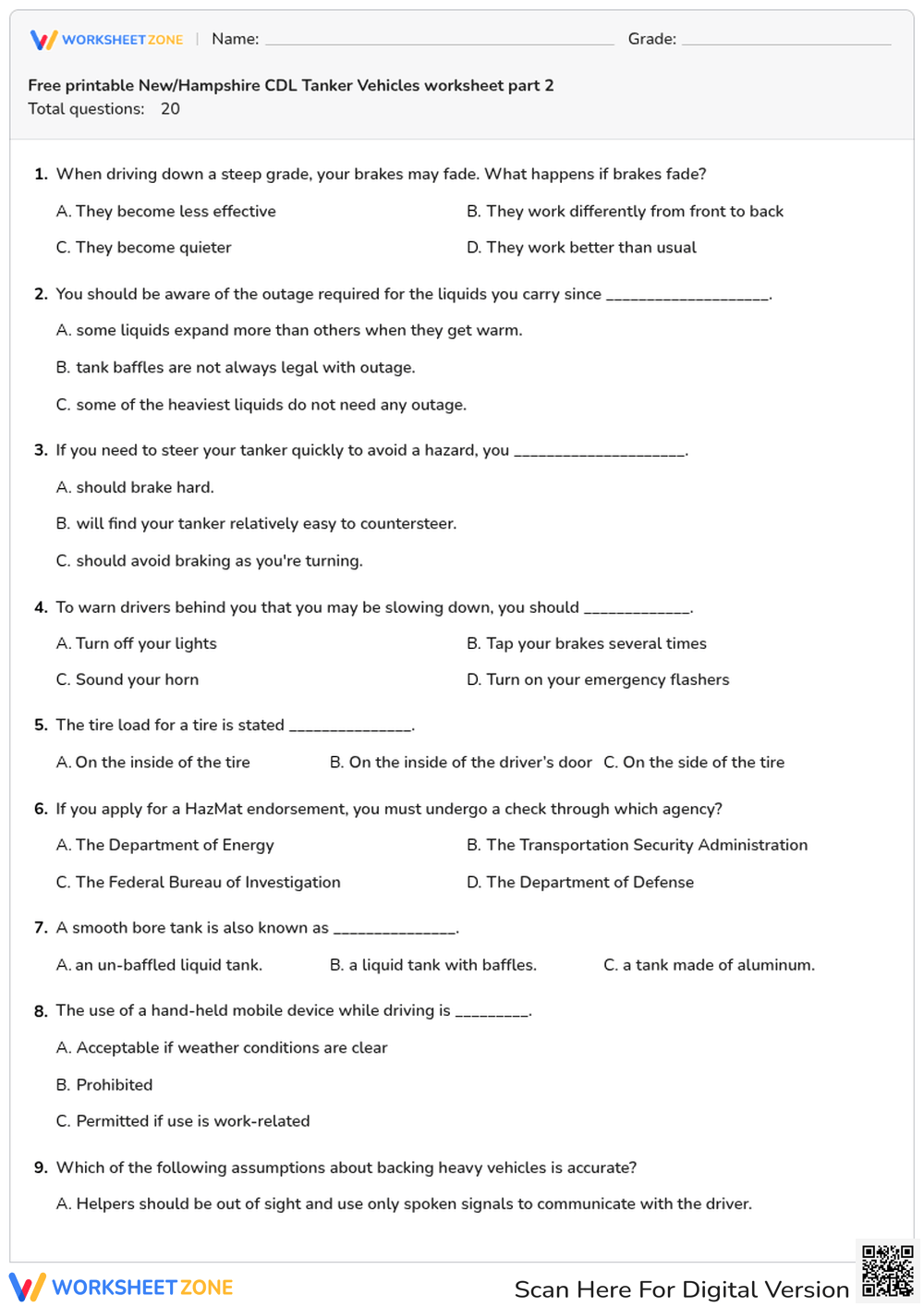 Free printable New/Hampshire CDL Tanker Vehicles worksheet part 2