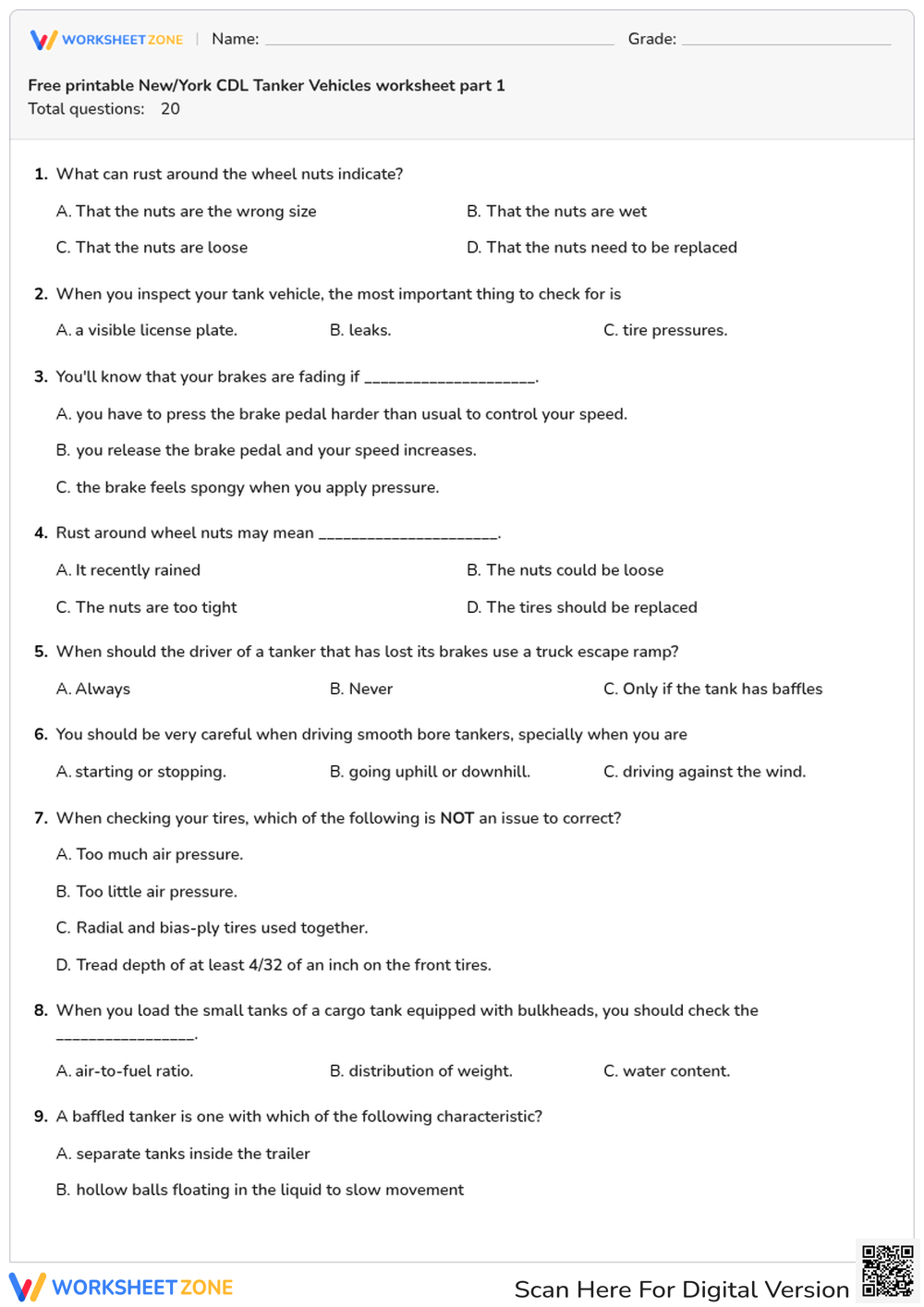 Free printable New/York CDL Tanker Vehicles worksheet part 1