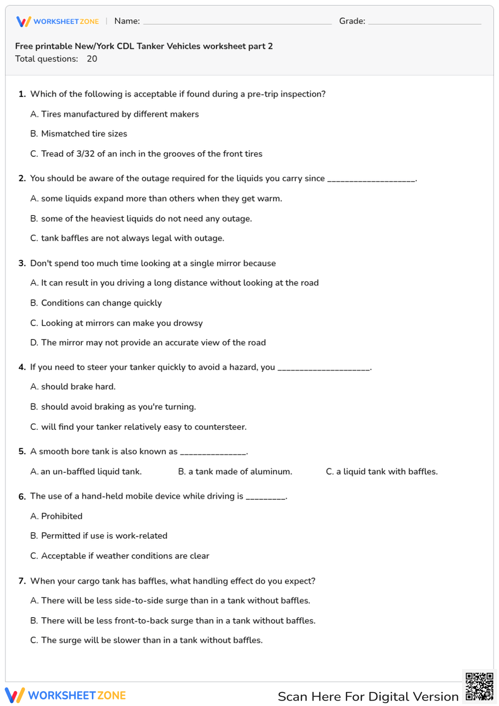 Free printable New/York CDL Tanker Vehicles worksheet part 2