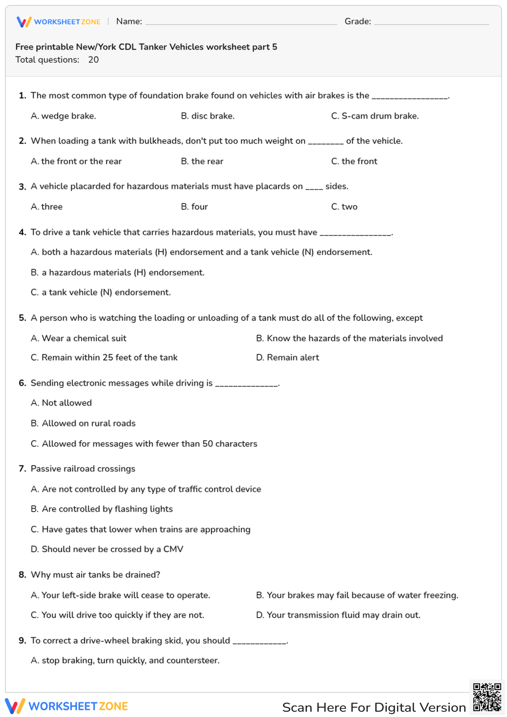 Free printable New/York CDL Tanker Vehicles worksheet part 5
