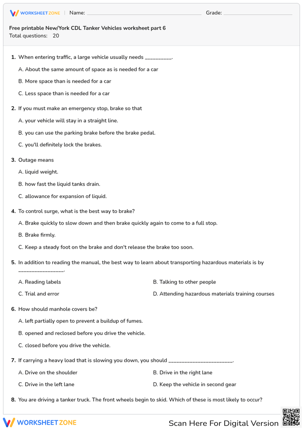 Free printable New/York CDL Tanker Vehicles worksheet part 6