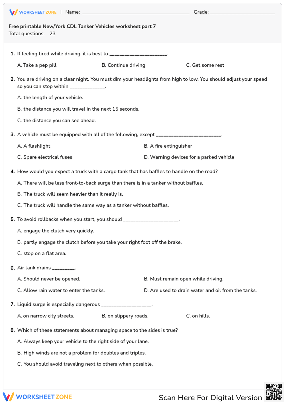 Free printable New/York CDL Tanker Vehicles worksheet part 7