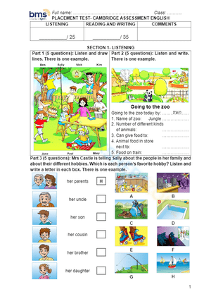 English Test: Listening, Reading & Writing