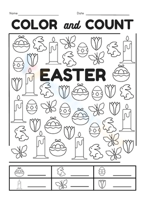 Easter Color and Count Activity Worksheet
