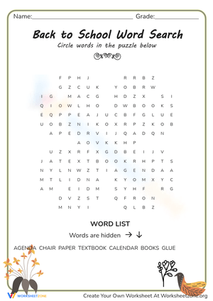 Back To School Word Search: Flower Frames