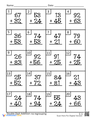 Double digit addition no regrouping