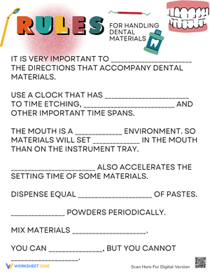 Essential Dental Materials Handling Worksheet | College