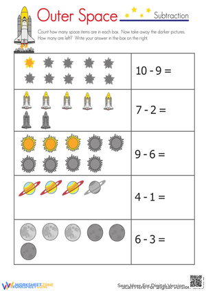 Outer Space Subtraction Worksheet