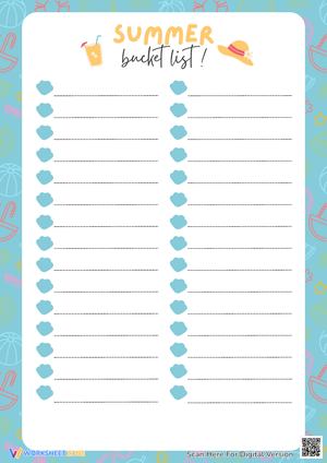Summer Bucket List worksheet